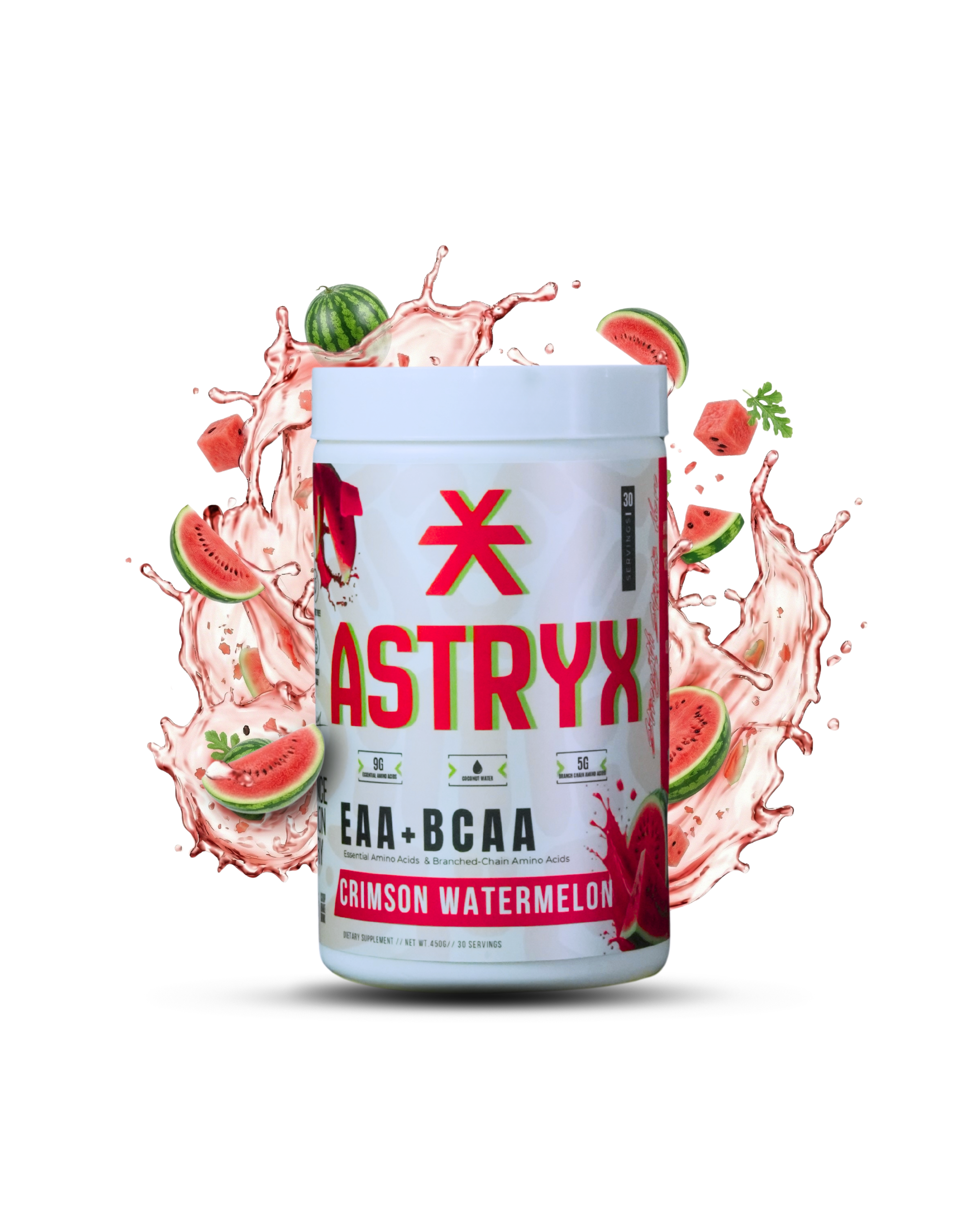 Astryx EAA BCAA supplement container with crimson watermelon graphics 450 g