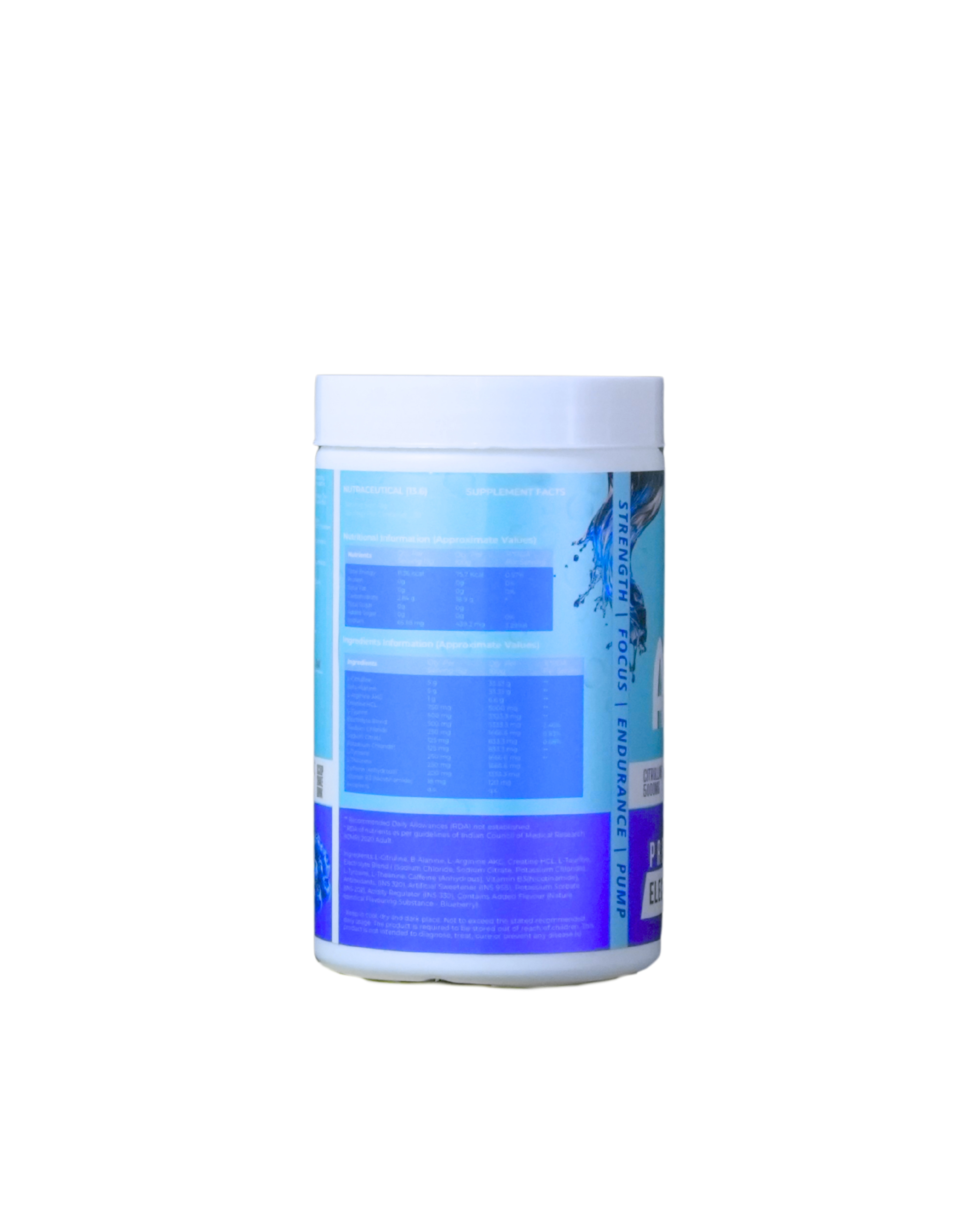 Astryx pre-workout supplement container with electric blueberry flavor 450 g