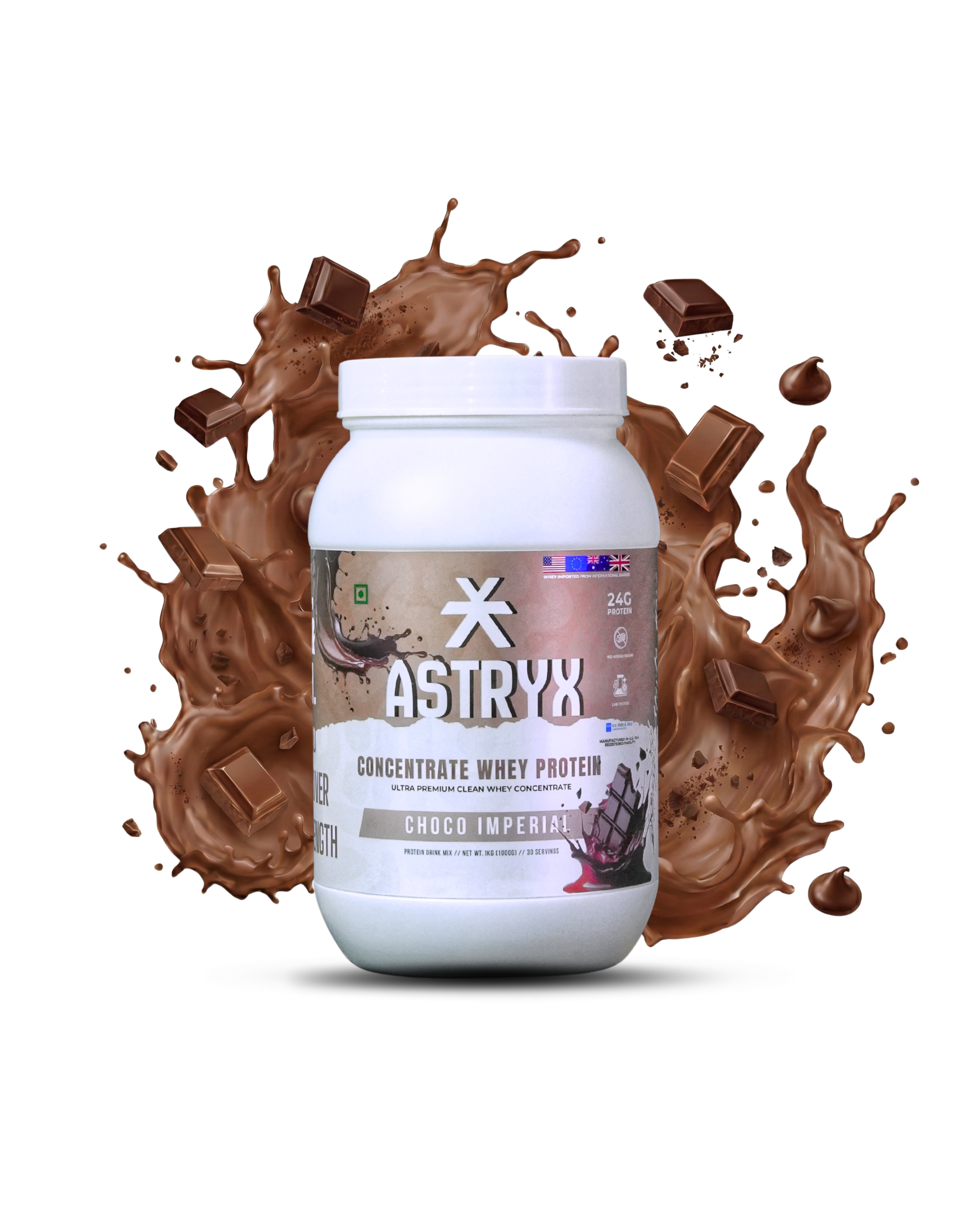 Astryx concentrate whey protein container choco imperial 1 kg