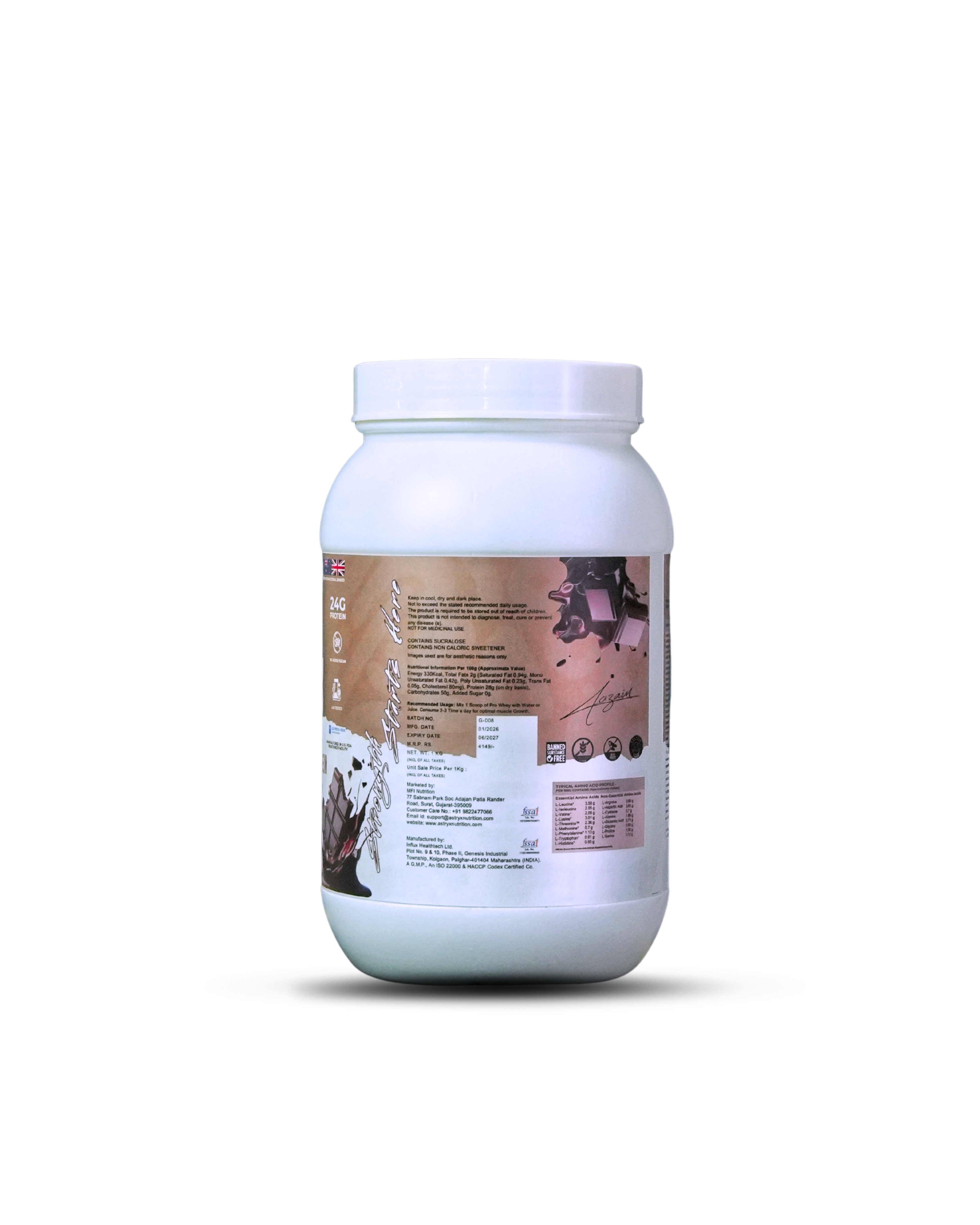 Astryx concentrate whey protein container choco imperial 1 kg