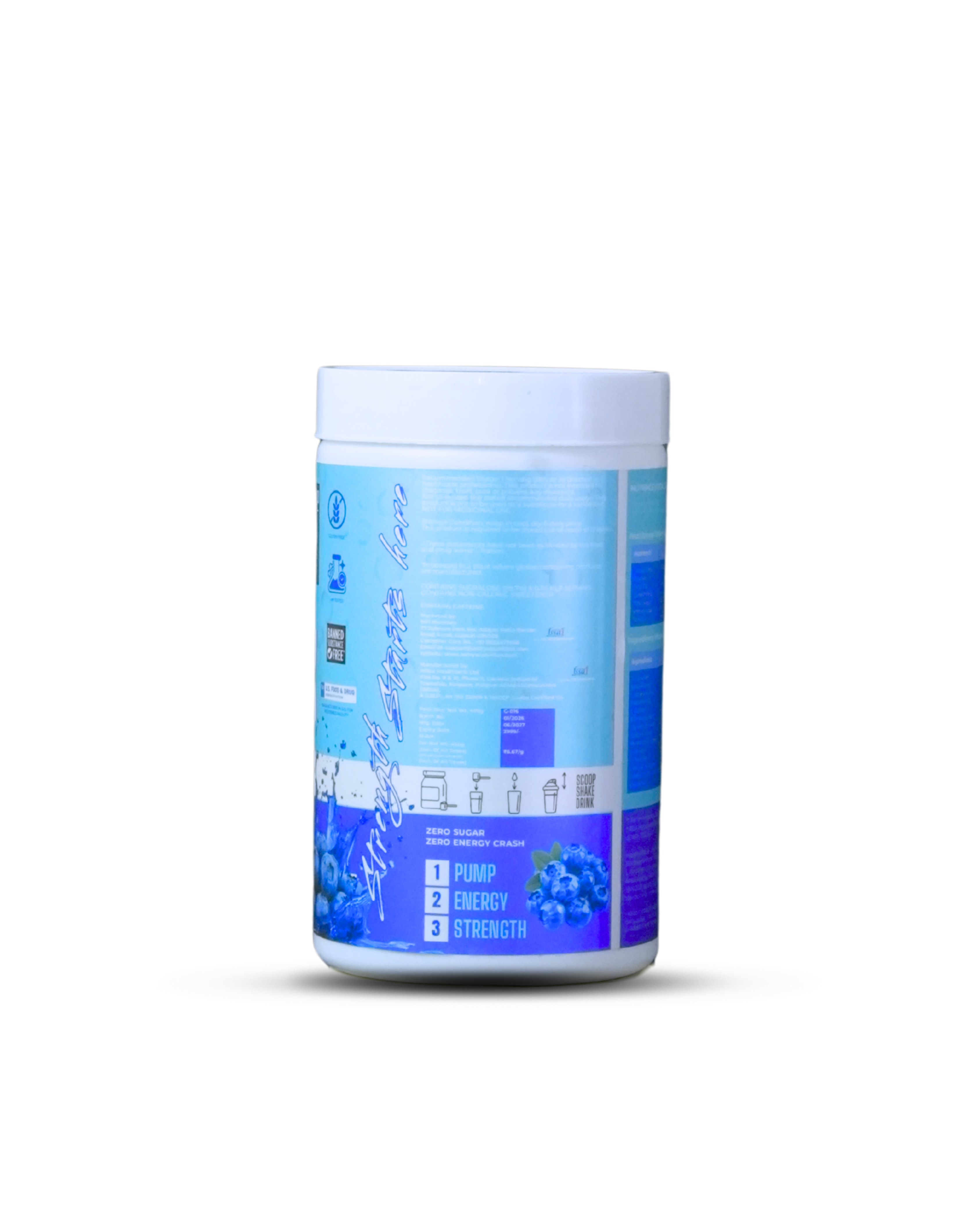 Astryx pre-workout supplement container with electric blueberry flavor 450 g