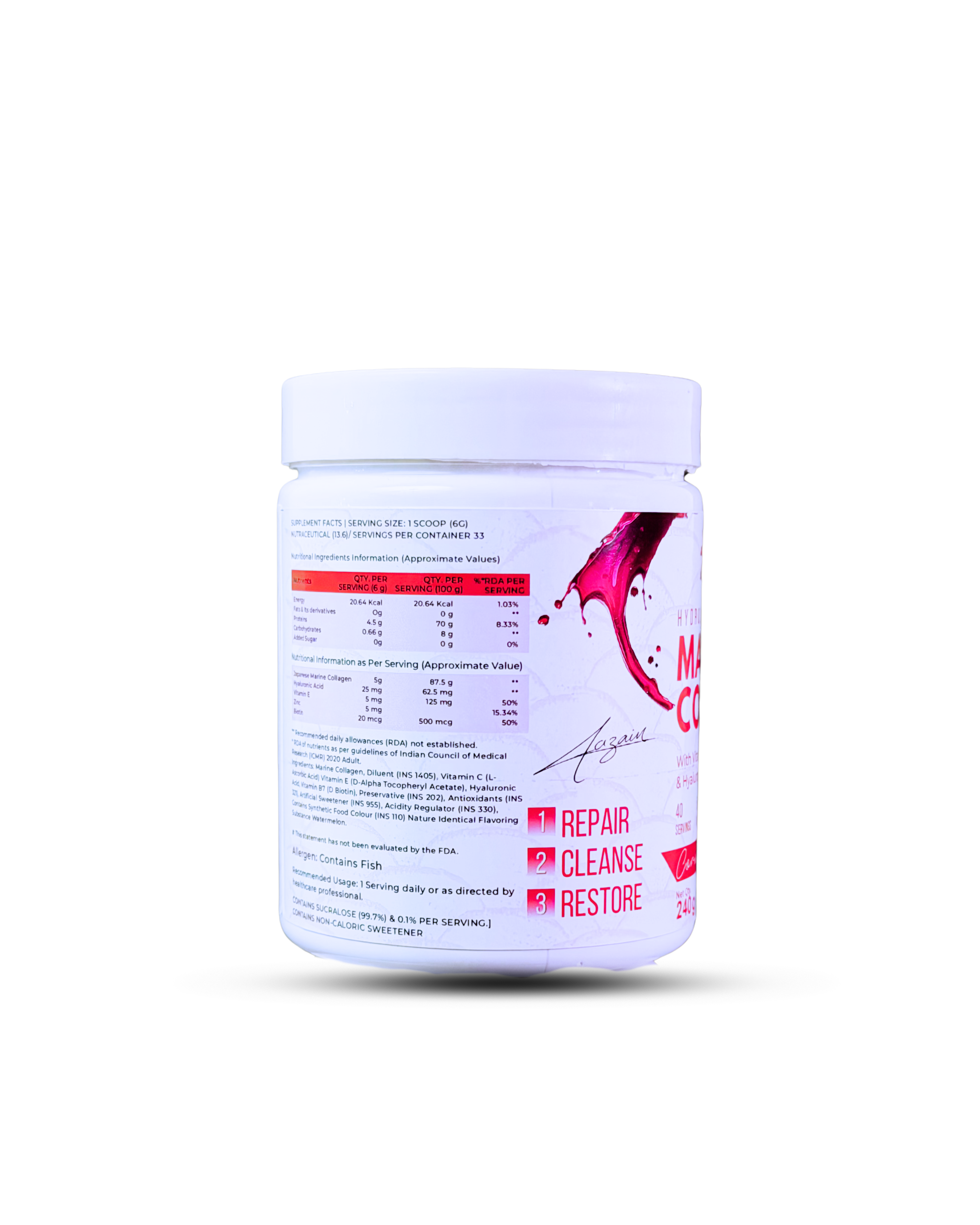 Astryx Marine Collagen powder container with coral melon flavor with watermelon slices 240 g